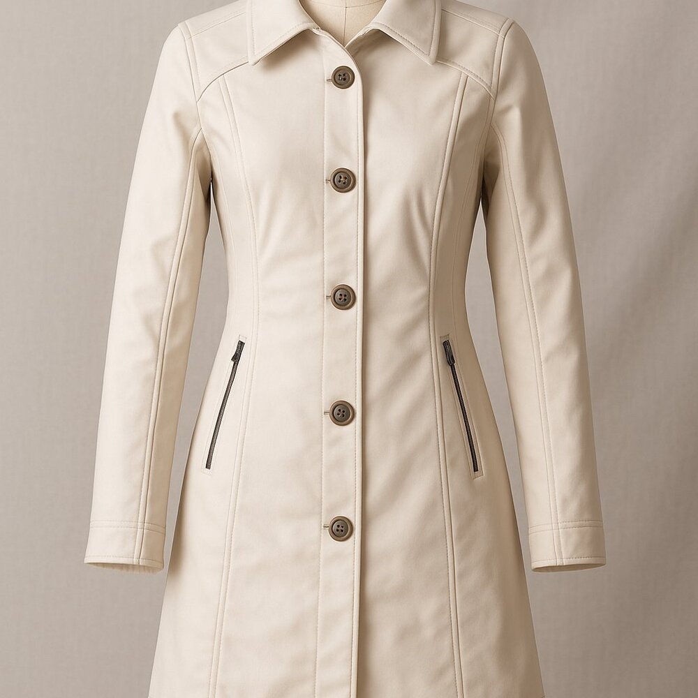 Marmot Marla Softshell Jacket Womens Long Zip & Buttons Cream Gray Dress Coat